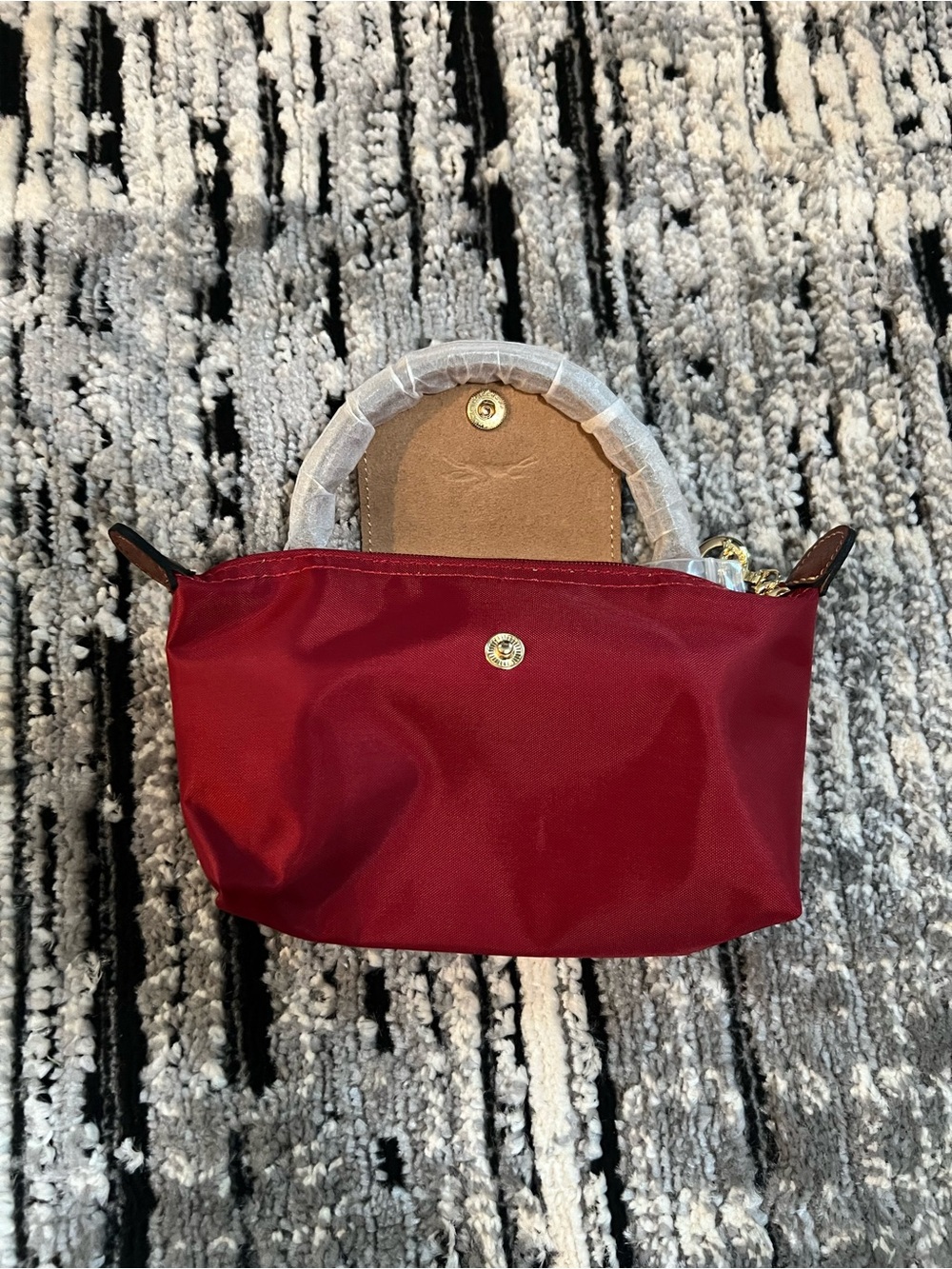Longchamp Mini Top-Handle Bag in Burgundy with Brown Trim - Picture 4 of 5